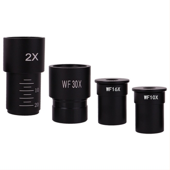 Mikroskop s WF10x, WF16x, WF30x i WF50x okularima, obrađeni okular i 2x povećavajuća leća