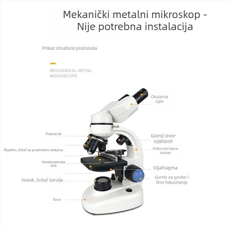 1000x binokularni mikroskop za biološke eksperimente, mikroskop sa zumom za učenike osnovne i srednje škole
