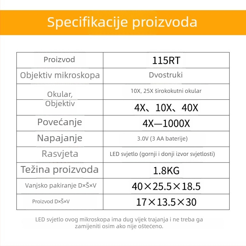 1000x binokularni mikroskop za biološke eksperimente, mikroskop sa zumom za učenike osnovne i srednje škole