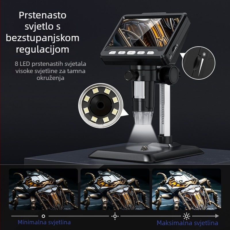 Digitalni mikroskop s HD zaslonom od 4,3 inča, 1000x povećanjem, 2 MP senzor, za laboratorijsku upotrebu