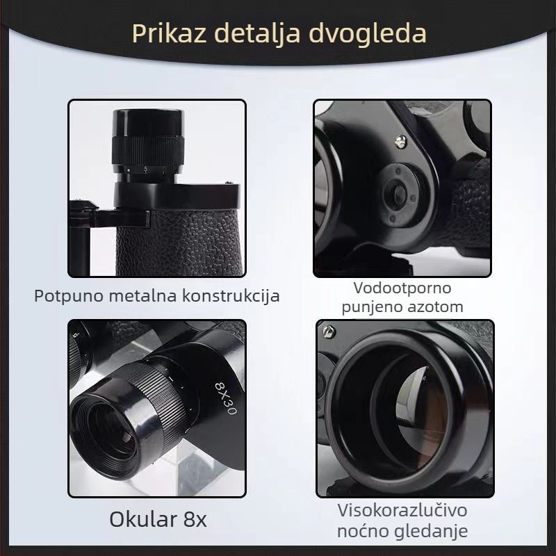 Model 62, 8x30 HD binokulari s mjerenjem udaljenosti i noćnim vidom pri slabom osvjetljenju, prijenosni za vanjsku upotrebu