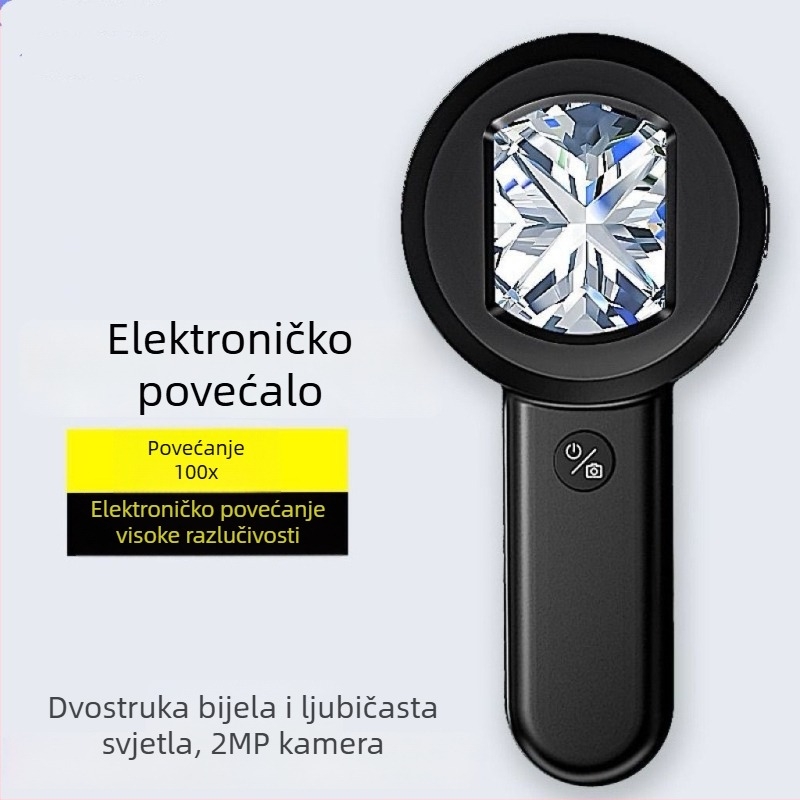 Punjaiva HD ručna povećala za antikni nakit s LED rasvjetom, 100× povećanje, identifikacija dijamanata, GIA pojas kod i čistoća