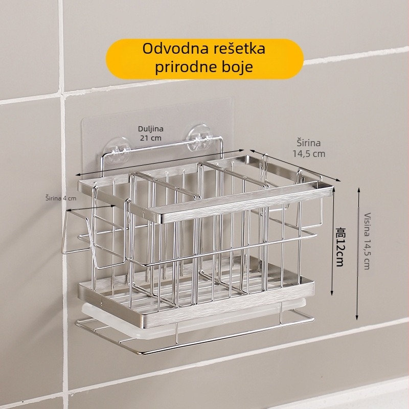 Nerđajući čelični zidni stalak za kuhinjske spužve, višenamjenski spremnik za spužve, deterdžent i krpe