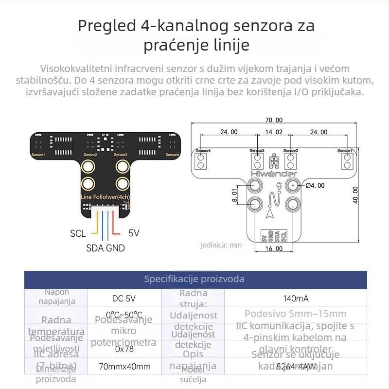 Phantom četverokanačni senzor za praćenje linije – modul za inteligentni mali automobil robot s infracrvenim prepoznavanjem crno-bijele linije