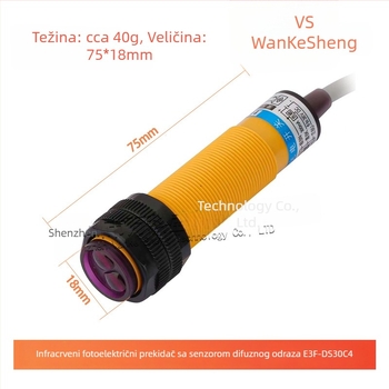 Vanke Sheng E3F-DS30C4 infracrveni fotoelektrični prekidač s difuzijskim odrazom, senzor blizine, DC trožilni, NPN normalno otvoren