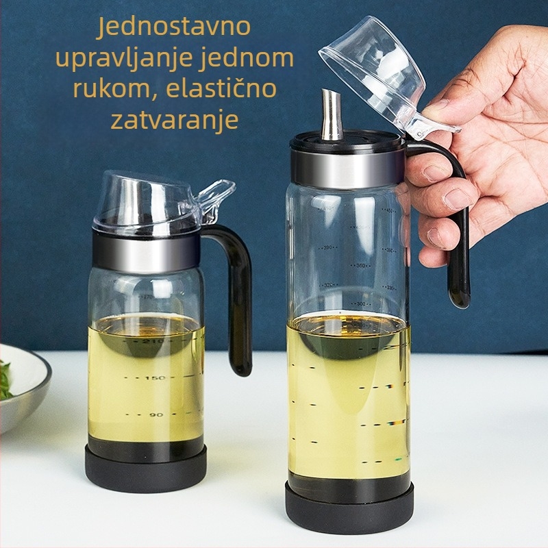 Staklena bočica za ulje od borosilikatnog stakla, velika kapacitet; kuhinjski spremnik za začine s pritisknim izljevom za ulje, sojin sos i ocat.