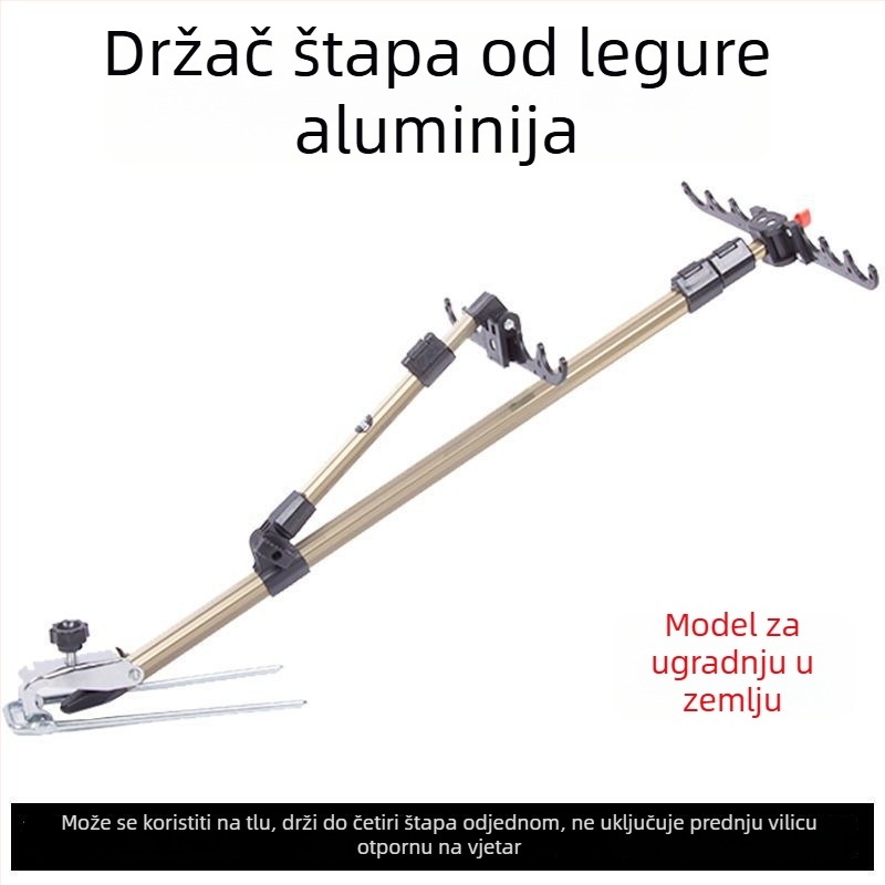 Višenamjenski držač štapova za ribolov s dvostrukim stalkom, otporan na vjetar, kutija za pribor i ribolovna stolica, montaža na zemlju