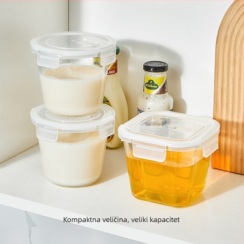 Staklena posuda za hranu s hermetičkim poklopcem, otporna na visoke temperature, mikrovalna kompatibilnost, za začine i skladištenje