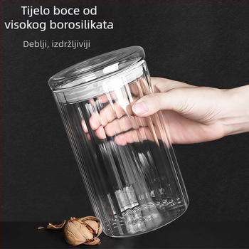 Staklena posuda za čaj od borosilikatnog stakla sa vertikalnim prugama — zatvorena, zaštita od vlage; za čaj, zrna kave i kuhinjske žitarice