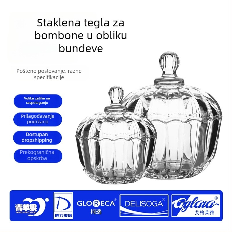 Europska staklena posuda za bombone s poklopcem, prozirna posuda u obliku tikve za skladištenje suhog voća, grickalica, čaja i nakita