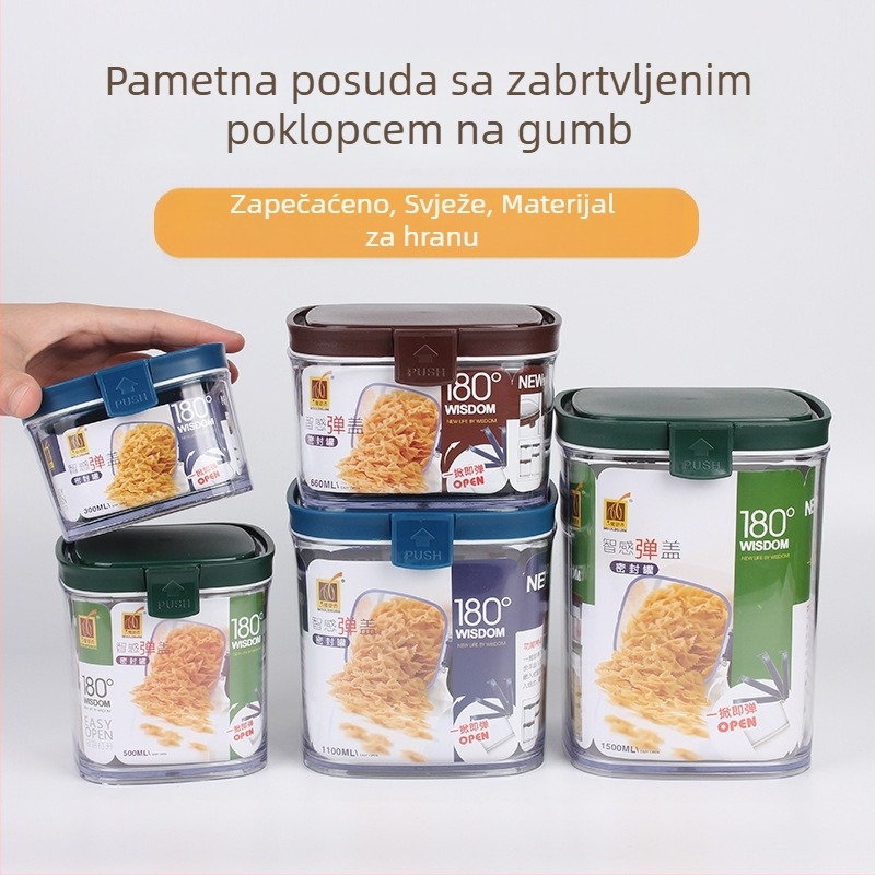Zatvoreni plastični prozirni kuhinjski spremnik, četvrtast, 301–500 ml, za zrnca, čaj, mlijeko u prahu, grickalice i začine