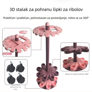 Višenamjenski podni okretni držač ribolovnih štapova s četiri kotača, 16 rupa