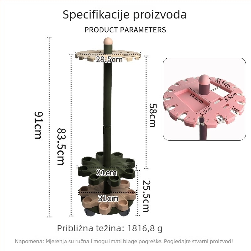 Višenamjenski podni okretni držač ribolovnih štapova s četiri kotača, 16 rupa