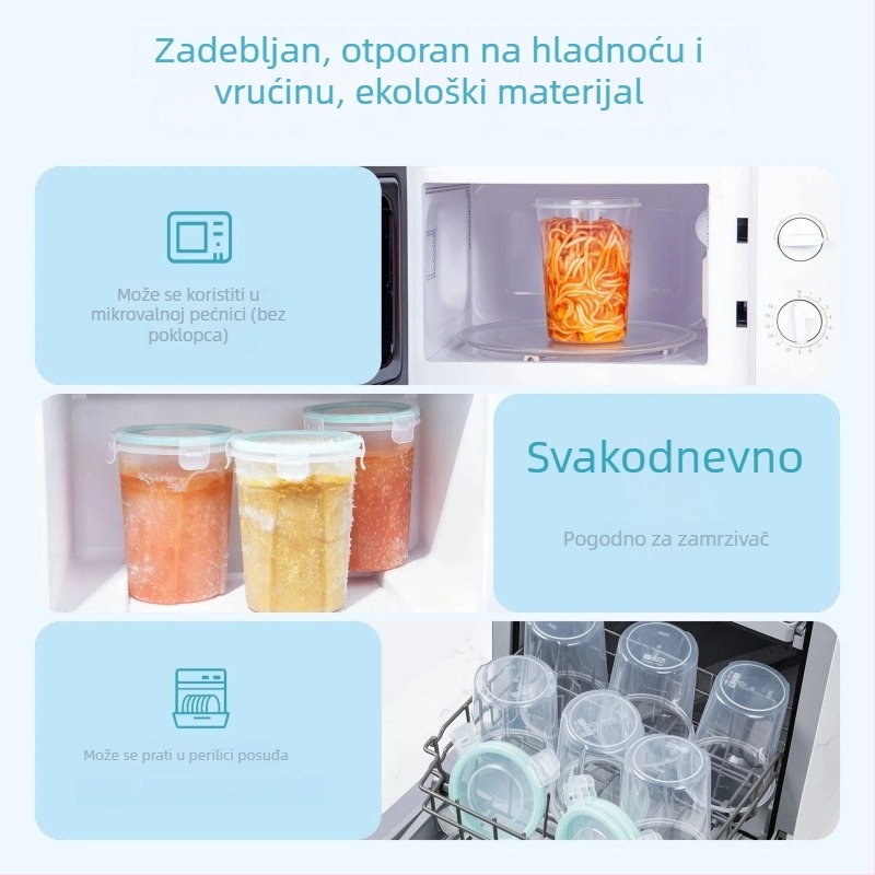 Proziran, mikrovalno sigurni spremnik za pohranu od prehrambenog PP-a, sa zatvaračem; za očuvanje voća, porcionirane posude i zdjela za juhu.