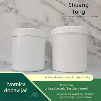 Bijeli plastični jednoslojni spremnik za kremu i čuvanje čaja, prazna zatvorena boca za pastu, tekućinu ili prah; kapacitet 800 g/1000 g.
