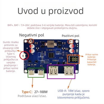 100W modul za power banku s dvostrukim brzim punjenjem – PCB pločica DIY matična ploča PD3.0/QC protokol