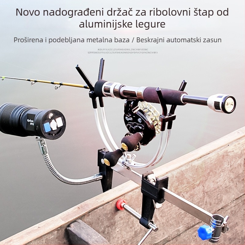 Prilagodljiv potpuno metalni nosač štapa za raft s višedirekcijskom rotacijom i sklopnim stezaljkama, pogodan za ribolov sa mosta, rafta, broda i mora