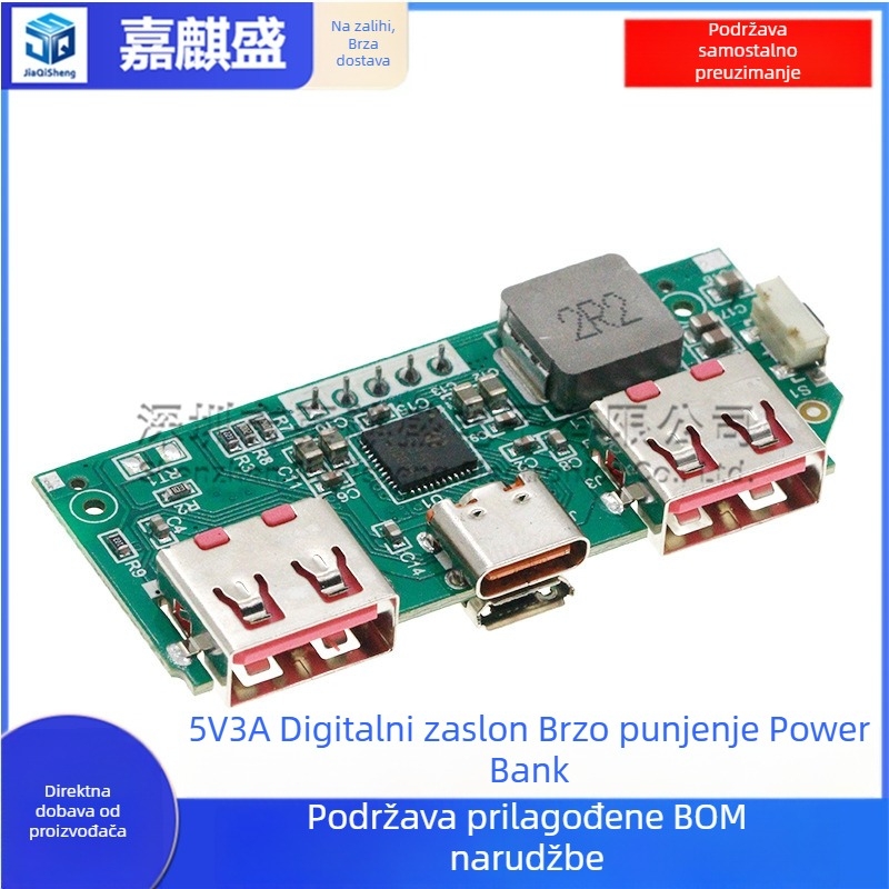 5V 3A modul power bank s digitalnim zaslonom za brzo punjenje IP5356, napajna pločica za Li‑ion bateriju 3,7V