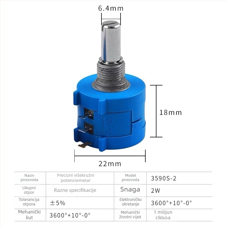 3590S-2-104L 100K 2W precizni višestruki potenciometar, Bourns