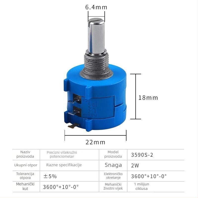 3590S-2-104L 100K 2W precizni višestruki potenciometar, Bourns