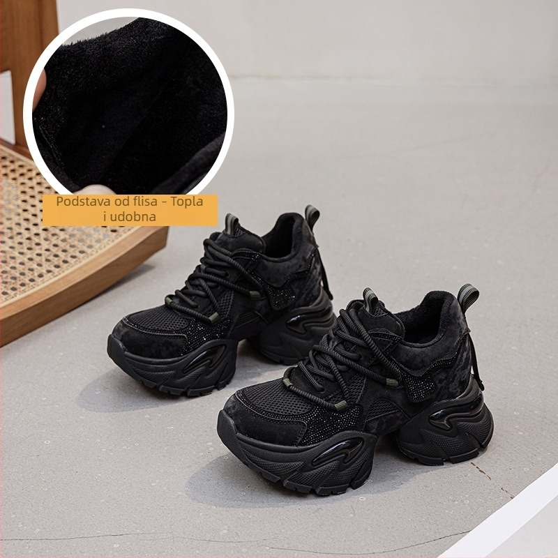 Ženske cipele tipa dad shoes s povećanjem visine od 9 cm, rhinestones sportske casual tenisice, jesen-zima 2026