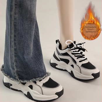 Ženske tenisice s debelom potplatom u stilu dad shoes, zima 2025, fleece podstava za toplinu, tople, udobne svakodnevne sportske tenisice