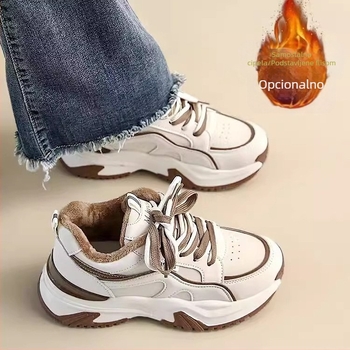 Ženske tenisice s debelom potplatom u stilu dad shoes, zima 2025, fleece podstava za toplinu, tople, udobne svakodnevne sportske tenisice