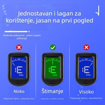 Univerzalni elektronički tuner za gitaru, bas, ukulele i violinu