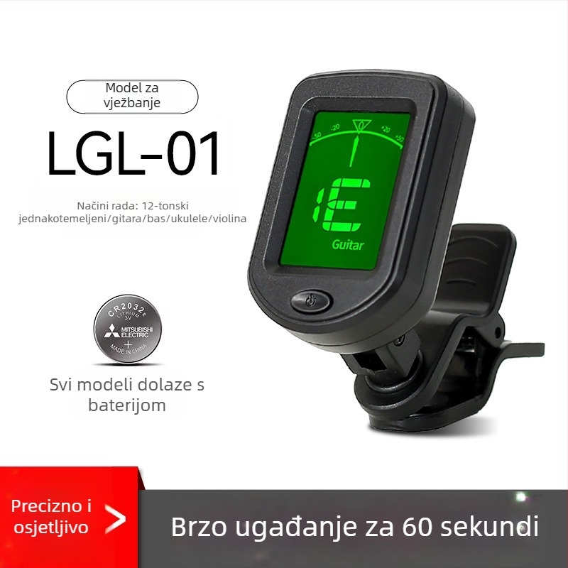 Univerzalni elektronički tuner za gitaru, bas, ukulele i violinu