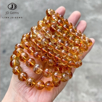 Jingde Jewelry 7A Prirodni žuti citrin – geometrijska narukvica s perlicama, unisex, ručna izrada kristalni nakit
