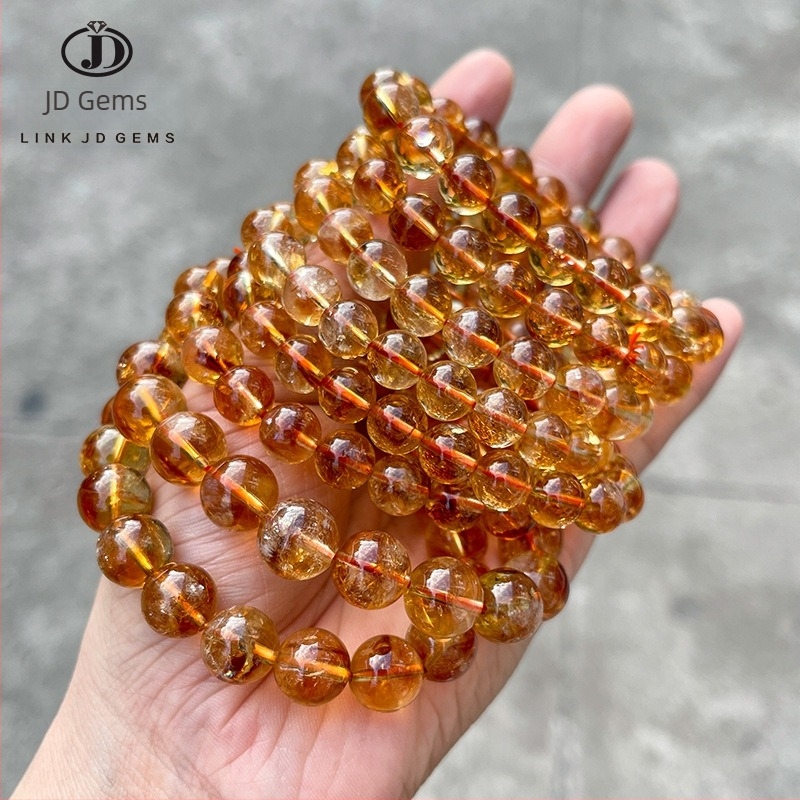 Jingde Jewelry 7A Prirodni žuti citrin – geometrijska narukvica s perlicama, unisex, ručna izrada kristalni nakit