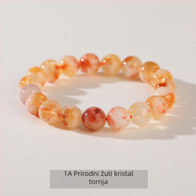 Jingde Jewelry 7A Prirodni žuti citrin – geometrijska narukvica s perlicama, unisex, ručna izrada kristalni nakit