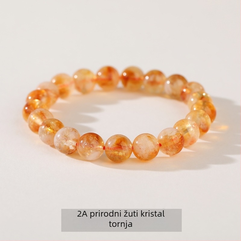 Jingde Jewelry 7A Prirodni žuti citrin – geometrijska narukvica s perlicama, unisex, ručna izrada kristalni nakit