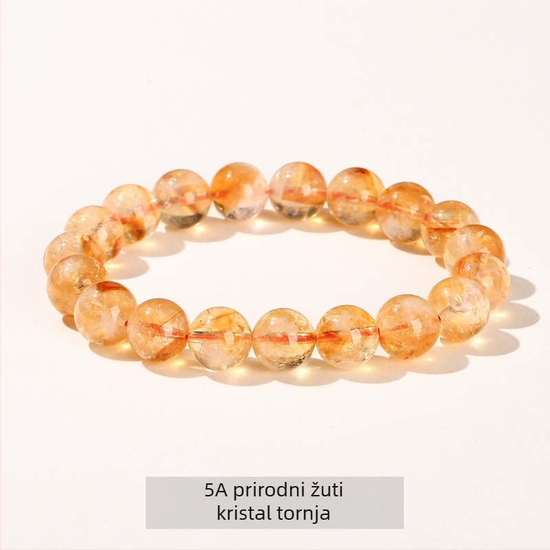 Jingde Jewelry 7A Prirodni žuti citrin – geometrijska narukvica s perlicama, unisex, ručna izrada kristalni nakit