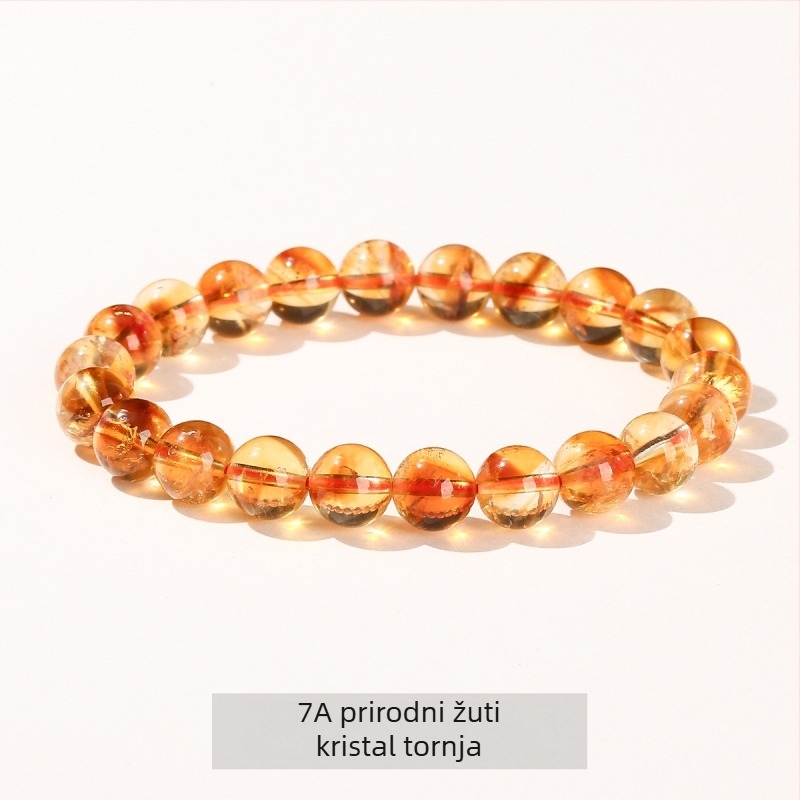 Jingde Jewelry 7A Prirodni žuti citrin – geometrijska narukvica s perlicama, unisex, ručna izrada kristalni nakit