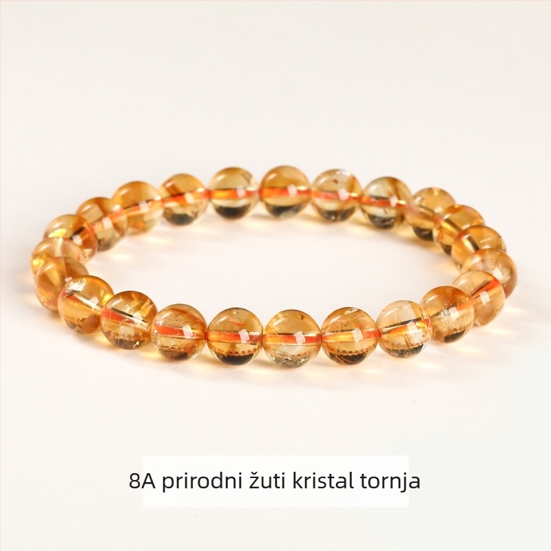 Jingde Jewelry 7A Prirodni žuti citrin – geometrijska narukvica s perlicama, unisex, ručna izrada kristalni nakit