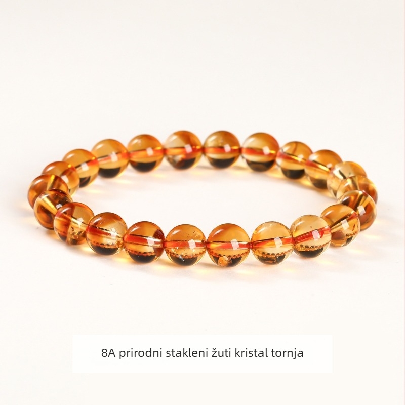 Jingde Jewelry 7A Prirodni žuti citrin – geometrijska narukvica s perlicama, unisex, ručna izrada kristalni nakit