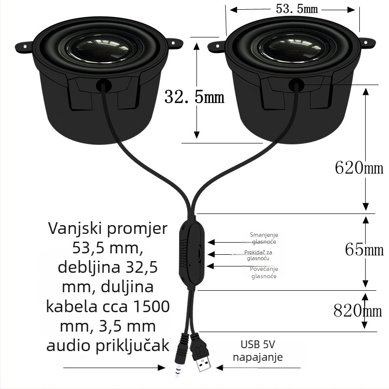 Jinggeyuan 52 mini pojačalo zvučnika USB 5V napajanje digitalni inteligentni glas 4 oma 3W računalni zvučnik
