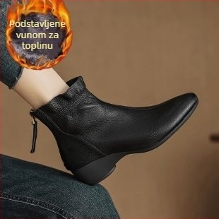Ženske čizme za jesen/zimu, francuskog stila, kratke gležnjače sa stražnjim zatvaračem, niski blok-peti, sintetička koža, mekana protuklizna potplata