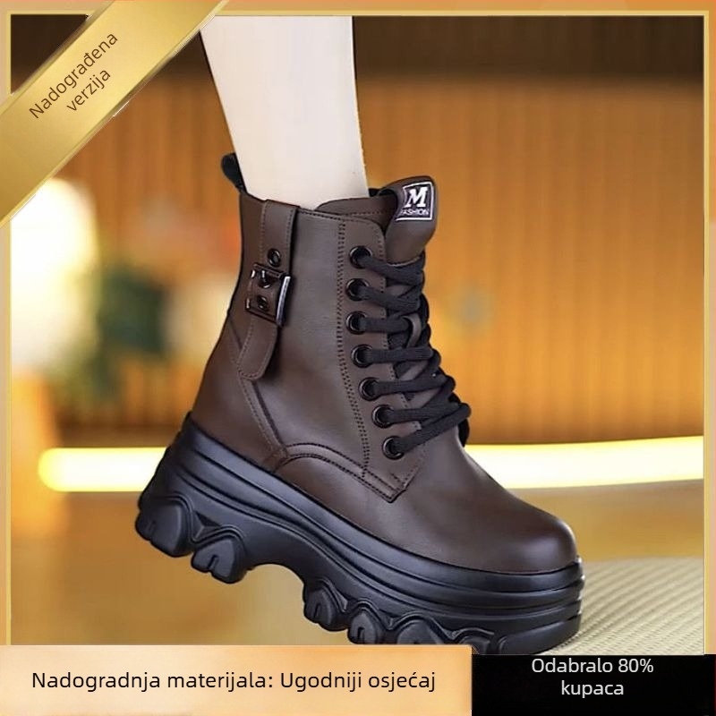 Ženske Martinske čizme od meke kože, nova jesenska 2025, kratke čizme s debelim đonom za sitne noge, za sve sezone, podstavljene krznom, protupklizne, tople, povećavaju visinu