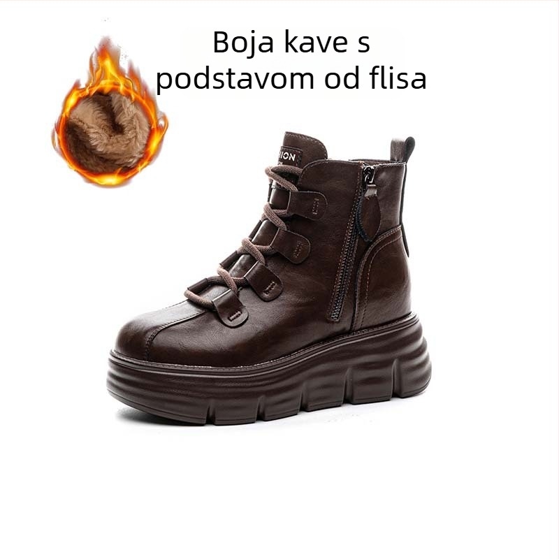 Ženske Martin čizme s 8 cm platformom za povećanje visine, retro stil, gornji dio od mikrovlakana, mrežasta podstava, prednje vezanje i bočni zatvarač, za jesen-zimu