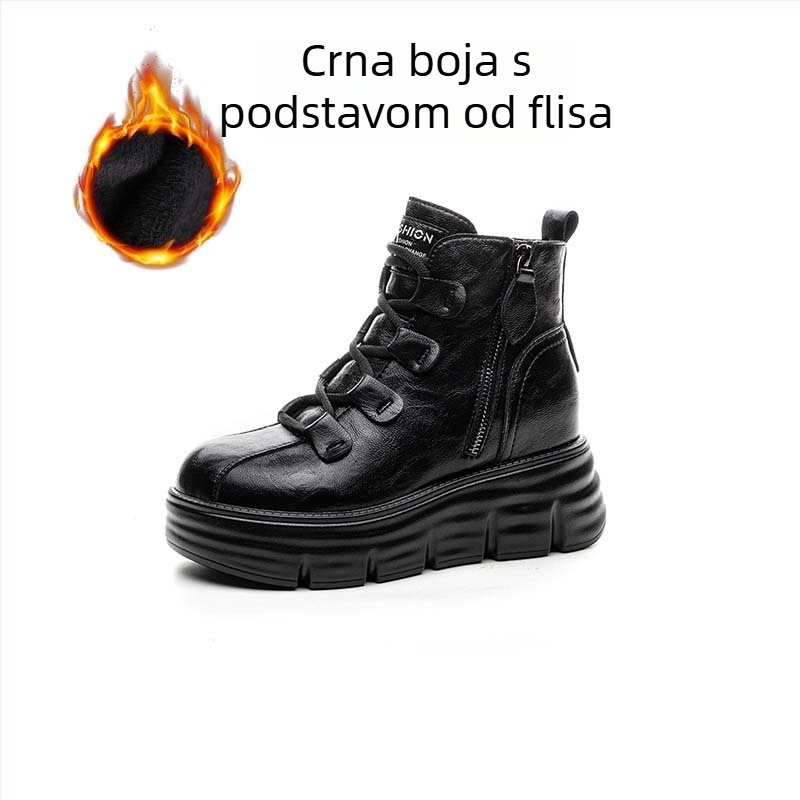 Ženske Martin čizme s 8 cm platformom za povećanje visine, retro stil, gornji dio od mikrovlakana, mrežasta podstava, prednje vezanje i bočni zatvarač, za jesen-zimu
