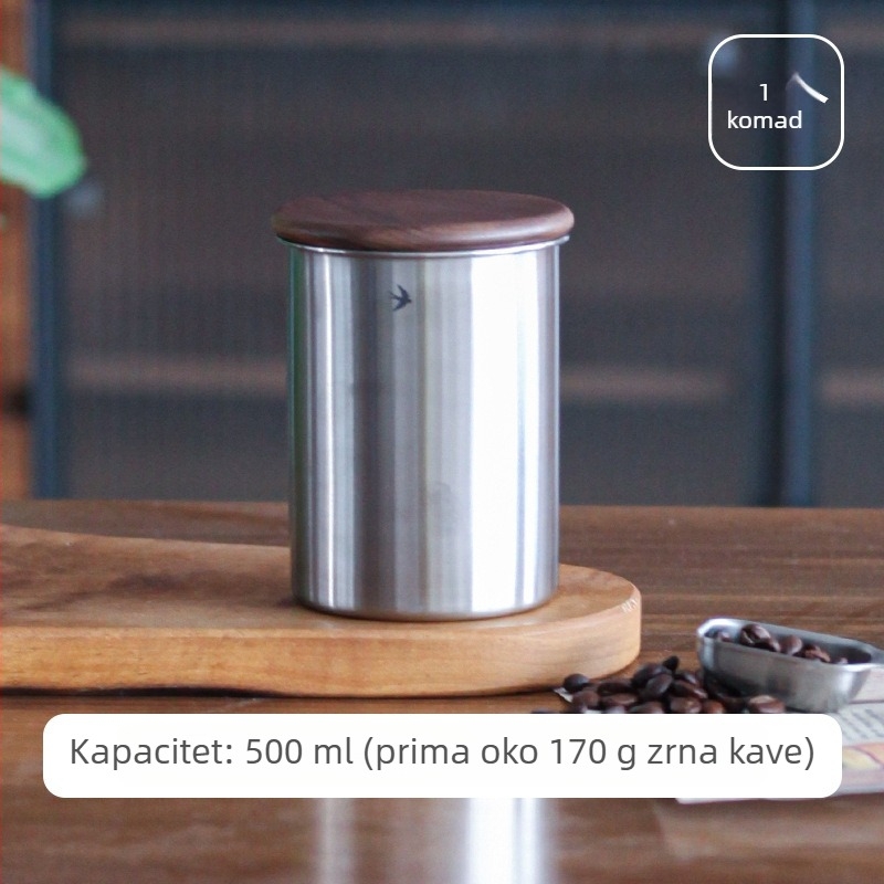 Jednostavan retro spremnik od nehrđajućeg čelika s drvenim poklopcem, zapečaćeni spremnik za zrnje kave, žitarice, mljevenu kavu i čaj