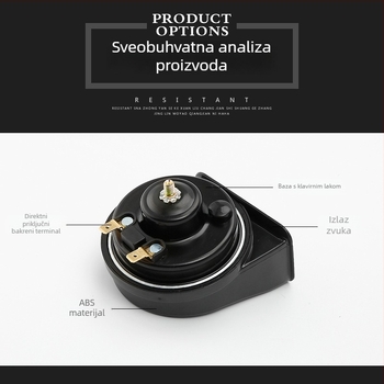 12V automobilski rog u obliku puža, vodootporan, visok i nizak ton, crna