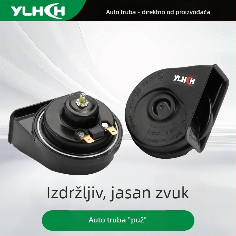 12V automobilski rog u obliku puža, vodootporan, visok i nizak ton, crna