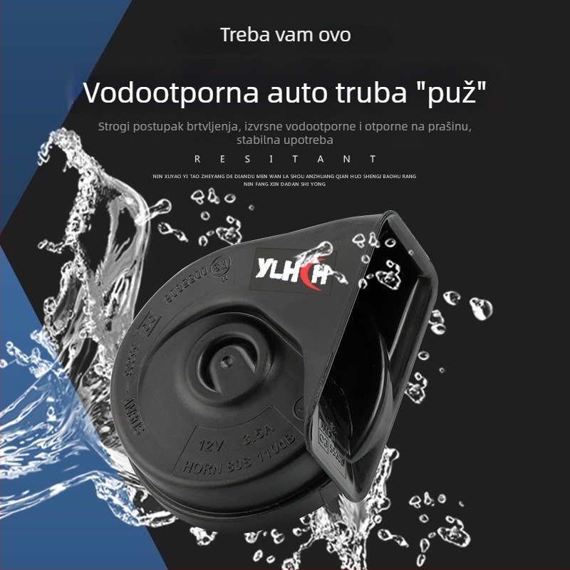 12V automobilski rog u obliku puža, vodootporan, visok i nizak ton, crna