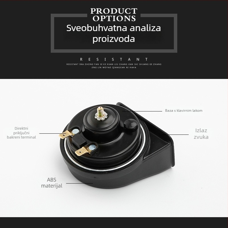 12V automobilski rog u obliku puža, vodootporan, visok i nizak ton, crna