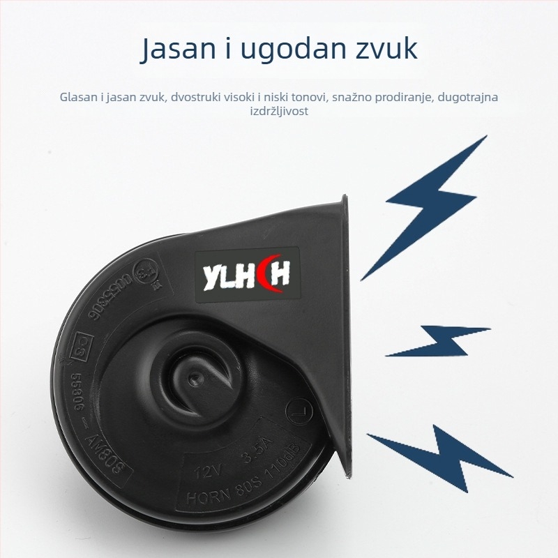 12V automobilski rog u obliku puža, vodootporan, visok i nizak ton, crna