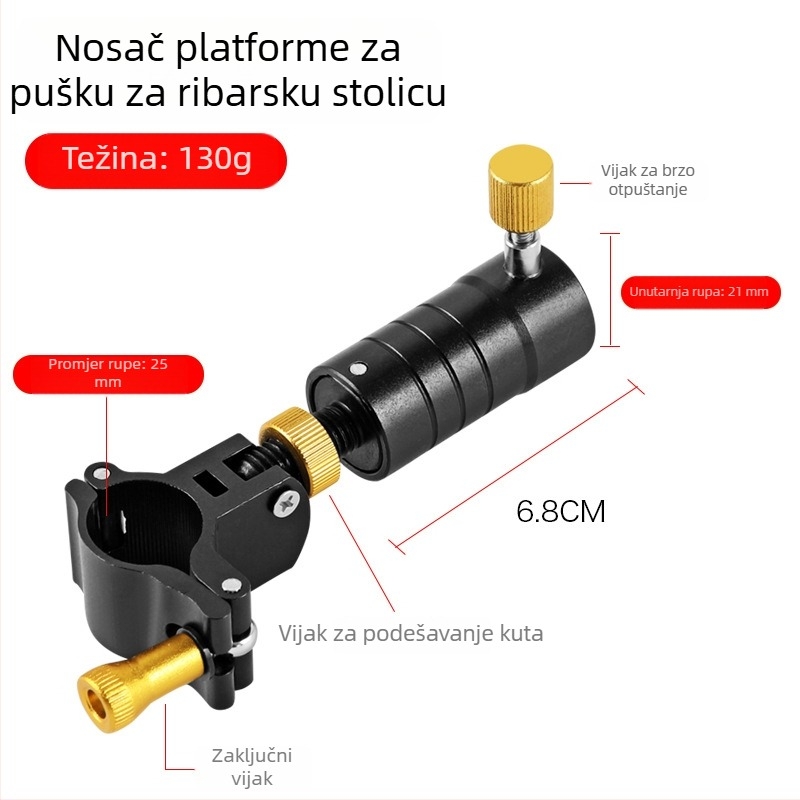 Set dodatne opreme za ribarsku stolicu, četiri dijela: turret nosač, univerzalna kopča, pladanj za mamce, nosač kišobran crno-zlatni