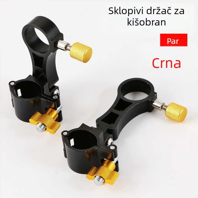Set dodatne opreme za ribarsku stolicu, četiri dijela: turret nosač, univerzalna kopča, pladanj za mamce, nosač kišobran crno-zlatni